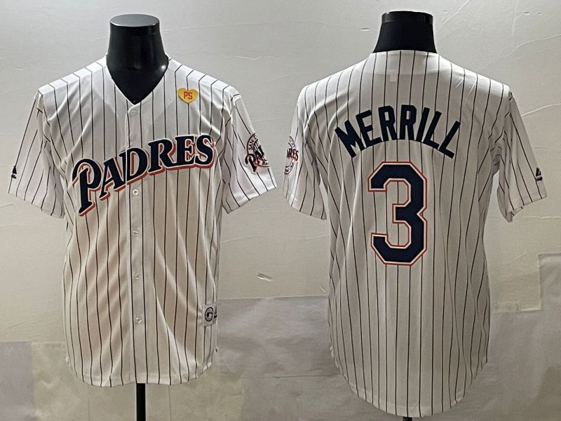 Men 2025 San Diego Padres #3 Merrill White Stripe Throwback Game Nike MLB Jersey style 7->san diego padres->MLB Jersey